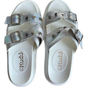 🌹Women's Mudd Double Strap Sandals platform White/ Silver Size 7.5